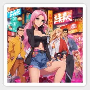 Hip Hop Anime Girl Squad: Cute and Colorful Magnet